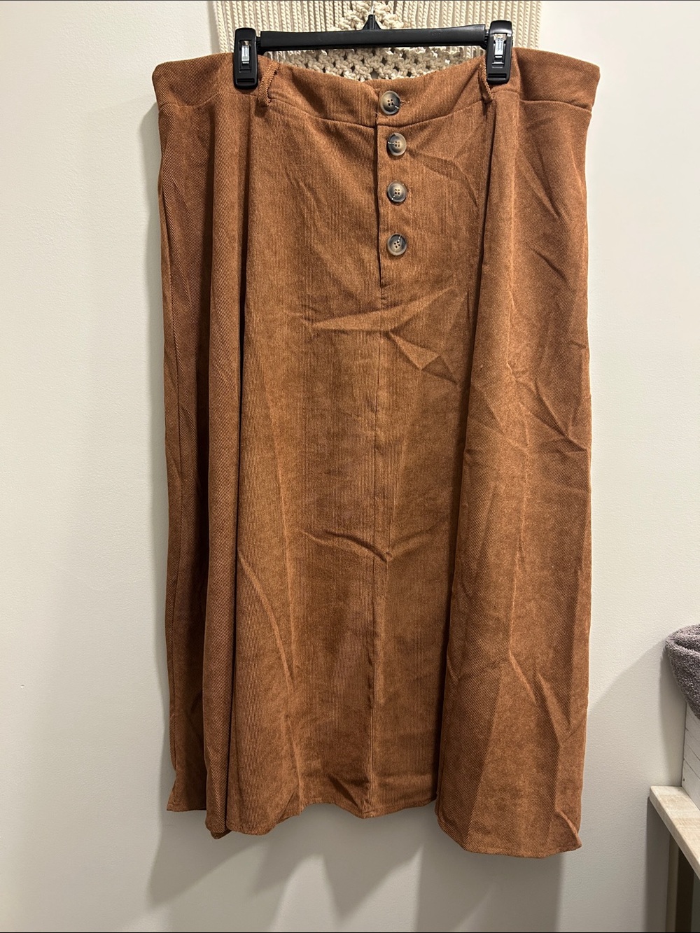 High-Rise Brown Maxi Skirt with Front Buttons